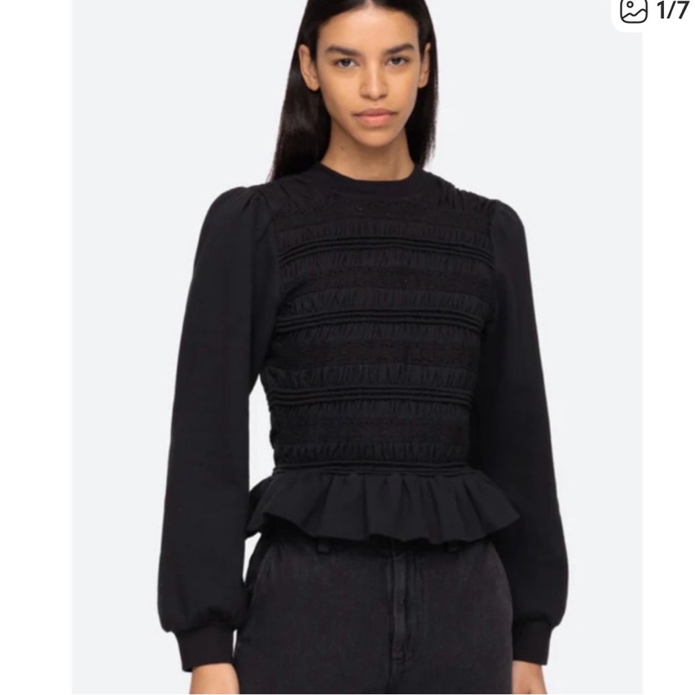 Sea New York Black Smocked Eyelet Top / Sweatshirt